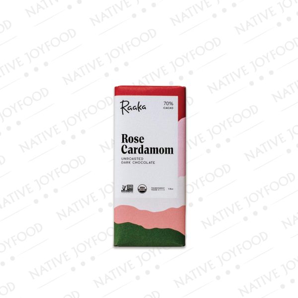 Tavoletta di cioccolato Raaka con rosa e cardamomo