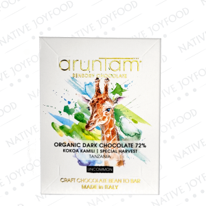 Tavoletta di cioccolato Aruntam Sensory chocolate Tanzania 72% con disegno di una giraffa con colori pastello.