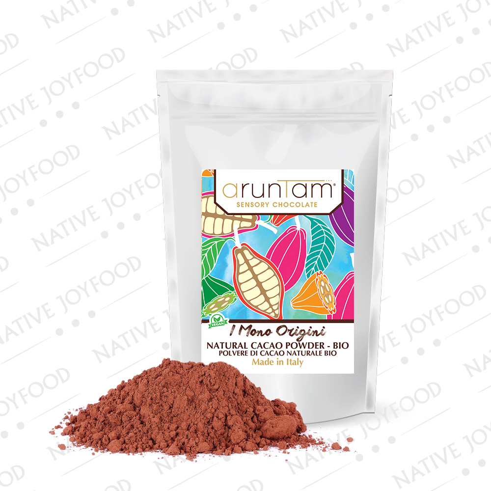 Confezione di polvere di cacao bio naturale Aruntam Sensory Chocolate.